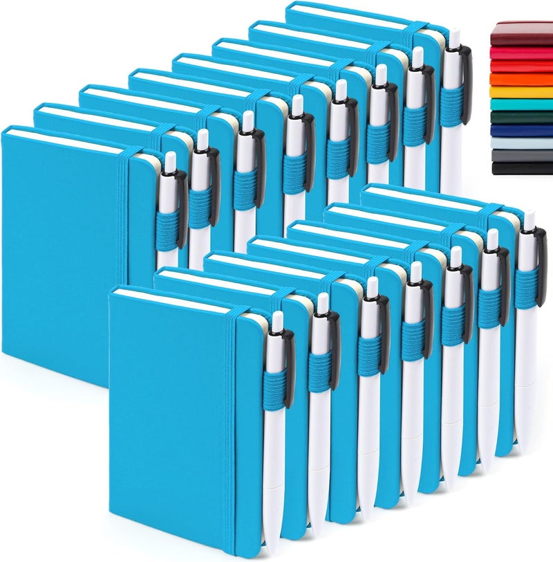 Feela 15 Pack Pocket Small Notebooks Bulk, Mini Cute Notepads Hardcover College Ruled Lined Journals with Pen Holder for School Business Memos, with 15 Black Pens, 3.5”x 5.5”, A6, Teal - Image 1